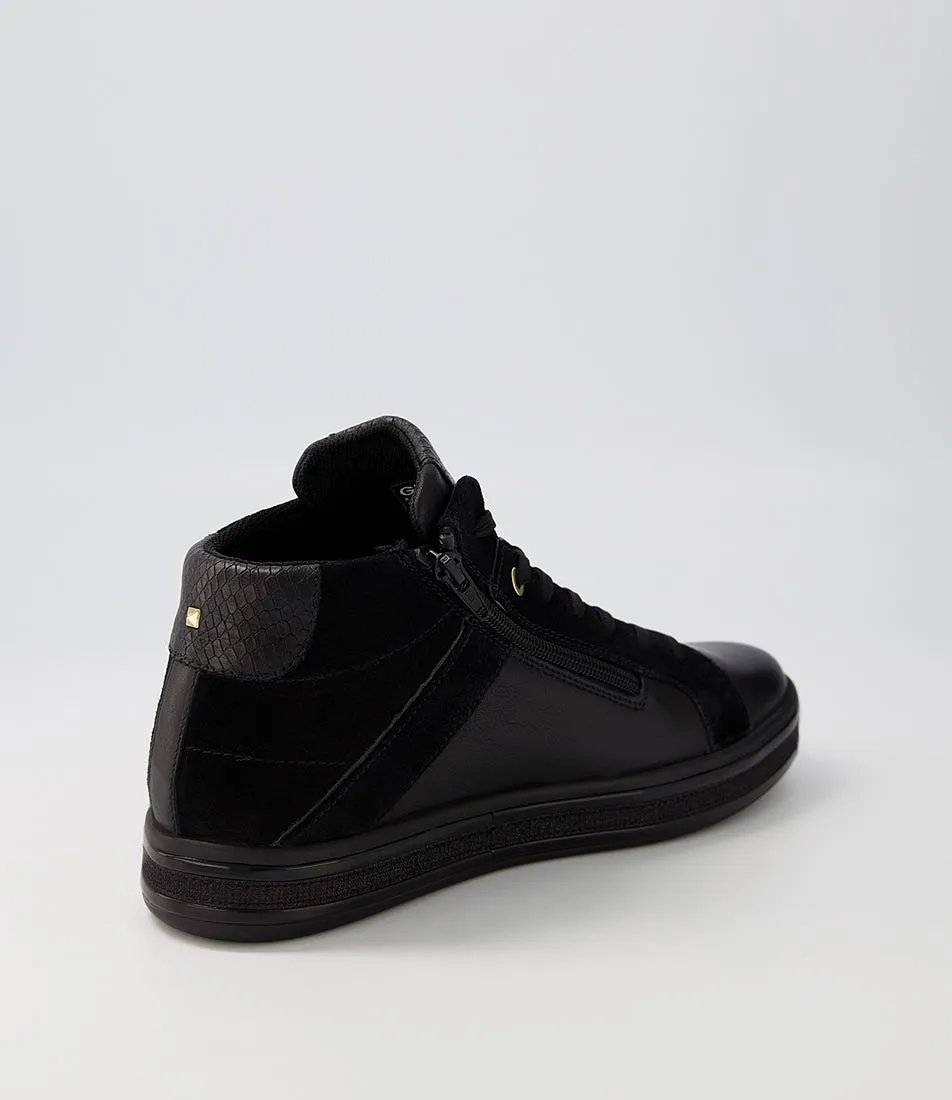 GEOX D Leelu B Black Leather Suede Sneakers