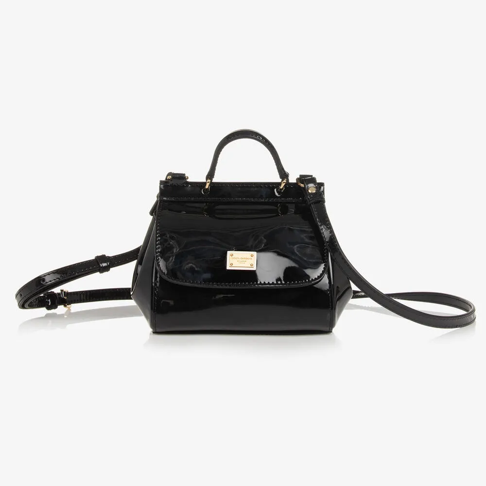 Girls Black Patent Leather Sicily Bag (14cm)