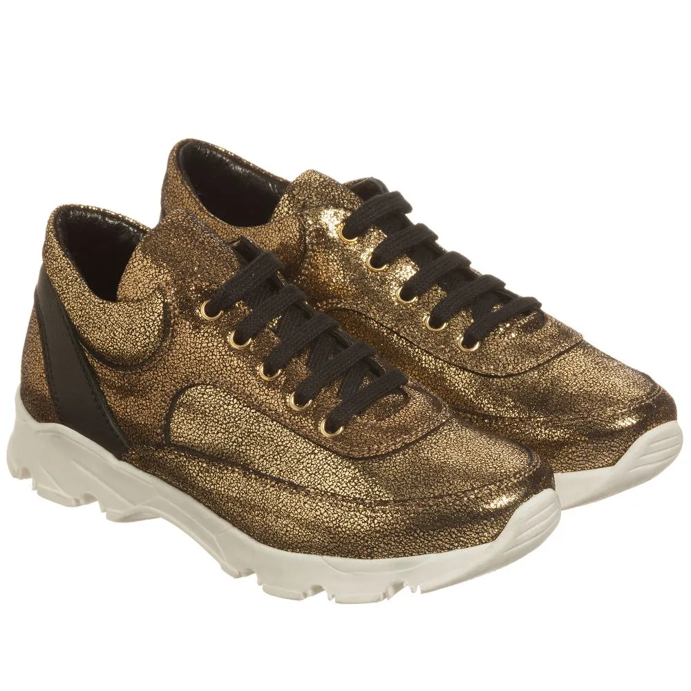 Girls Gold Leather Trainers 