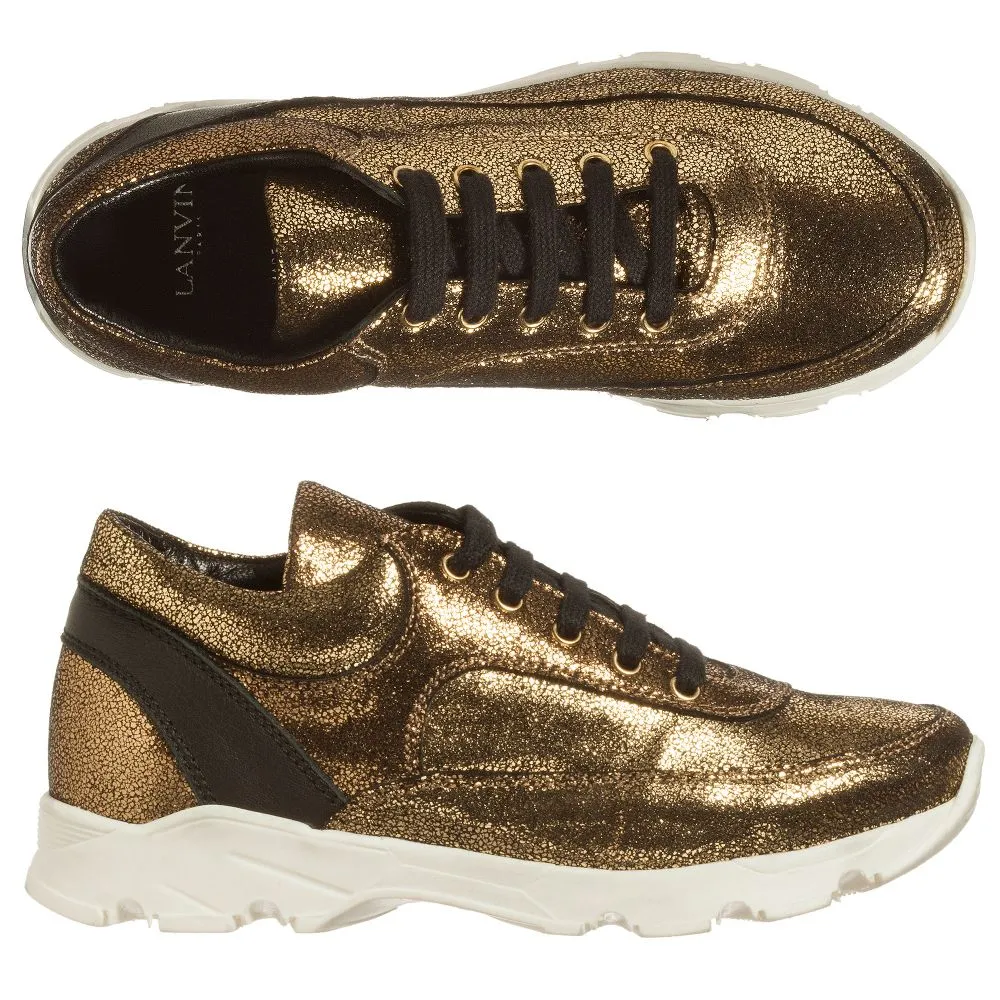 Girls Gold Leather Trainers 