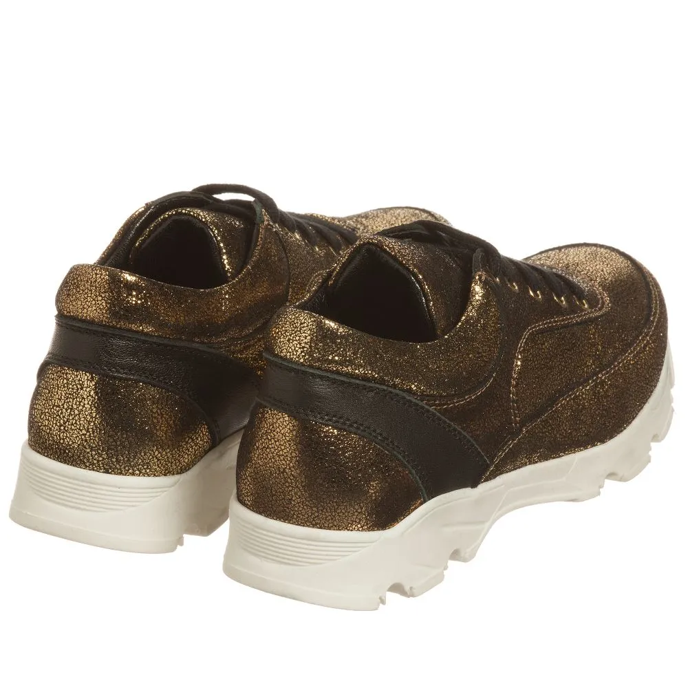 Girls Gold Leather Trainers 