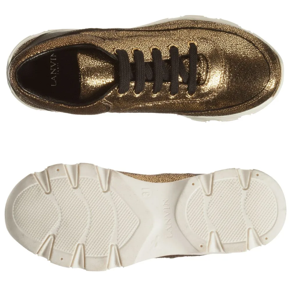 Girls Gold Leather Trainers 