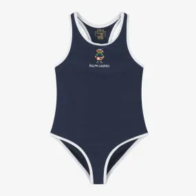 Girls Navy Blue Polo Bear Swimsuit