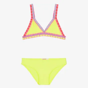 Girls Neon Yellow Crochet Trim Bikini