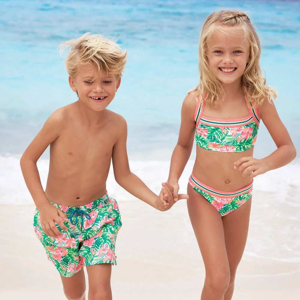 Girls Pink & Green Floral Bikini