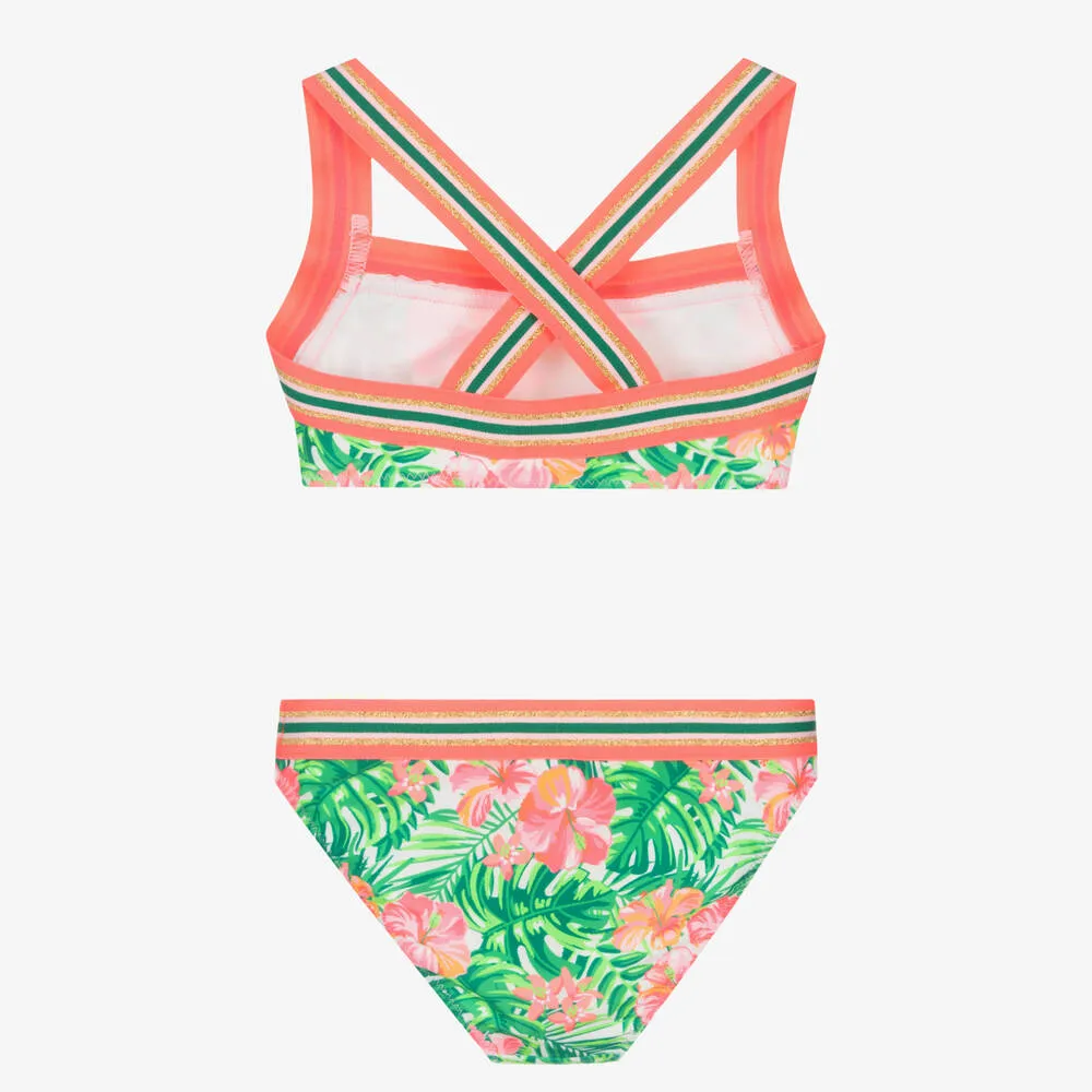 Girls Pink & Green Floral Bikini