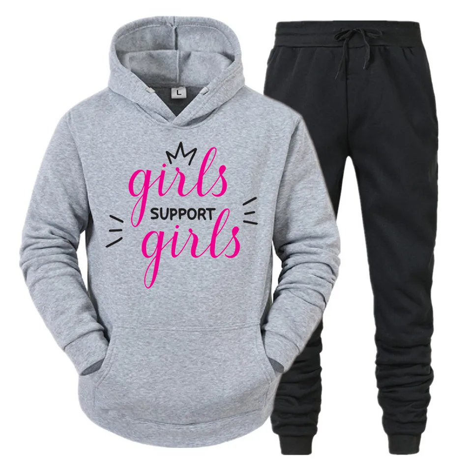 Girls Support Girls Printed Contrast Hooded Tracksuit