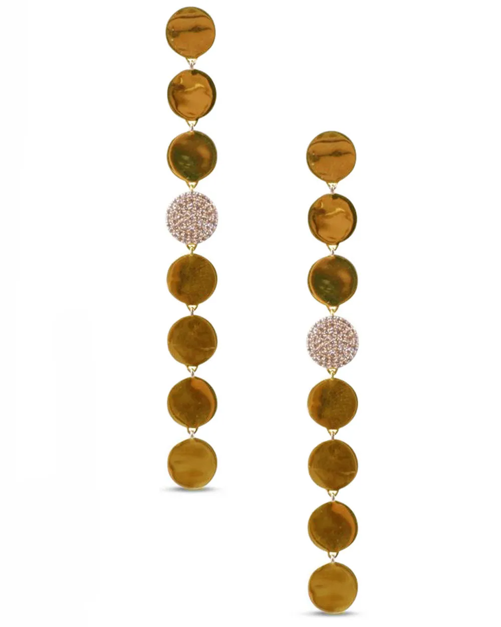 Gold and Diamond Disc Drop Earrings