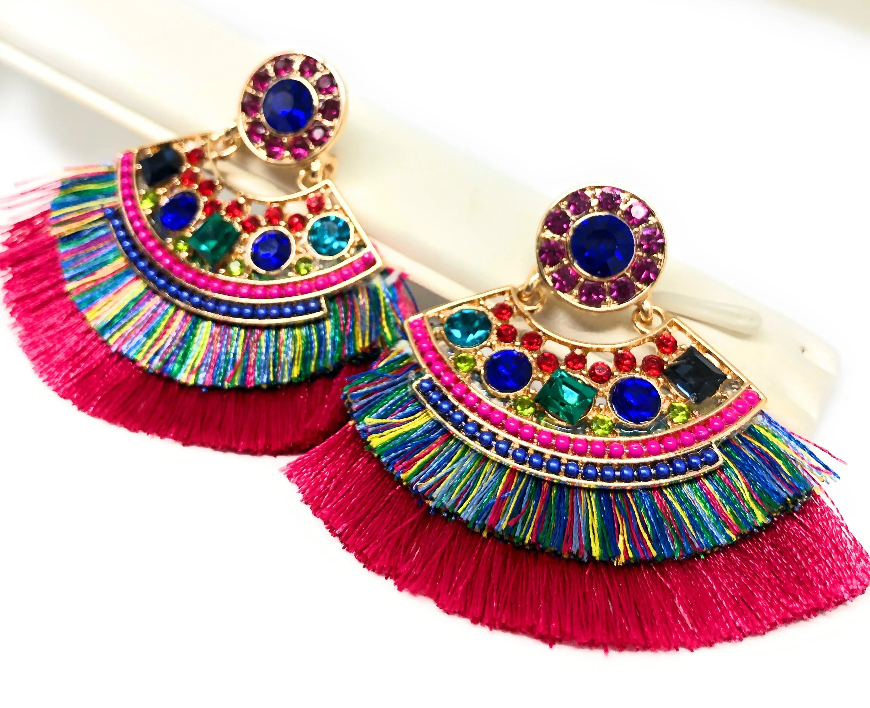 Gold Plated Colorful Wildflower Chandelier Earrings Aretes Folklorico