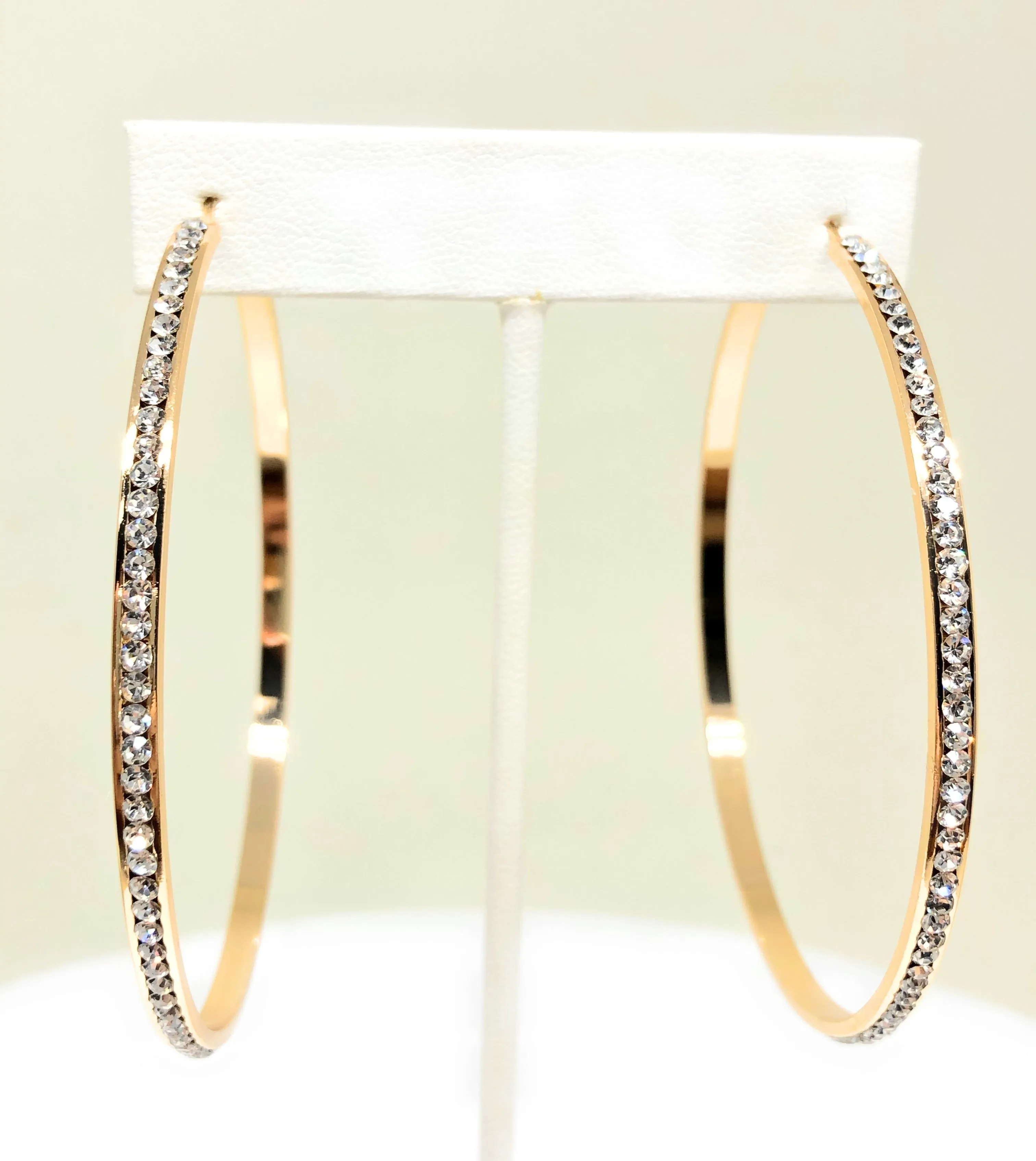 Gold Plated Hoop Earrings CZ Stones Aretes Arracadas