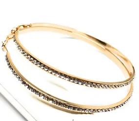 Gold Plated Hoop Earrings CZ Stones Aretes Arracadas