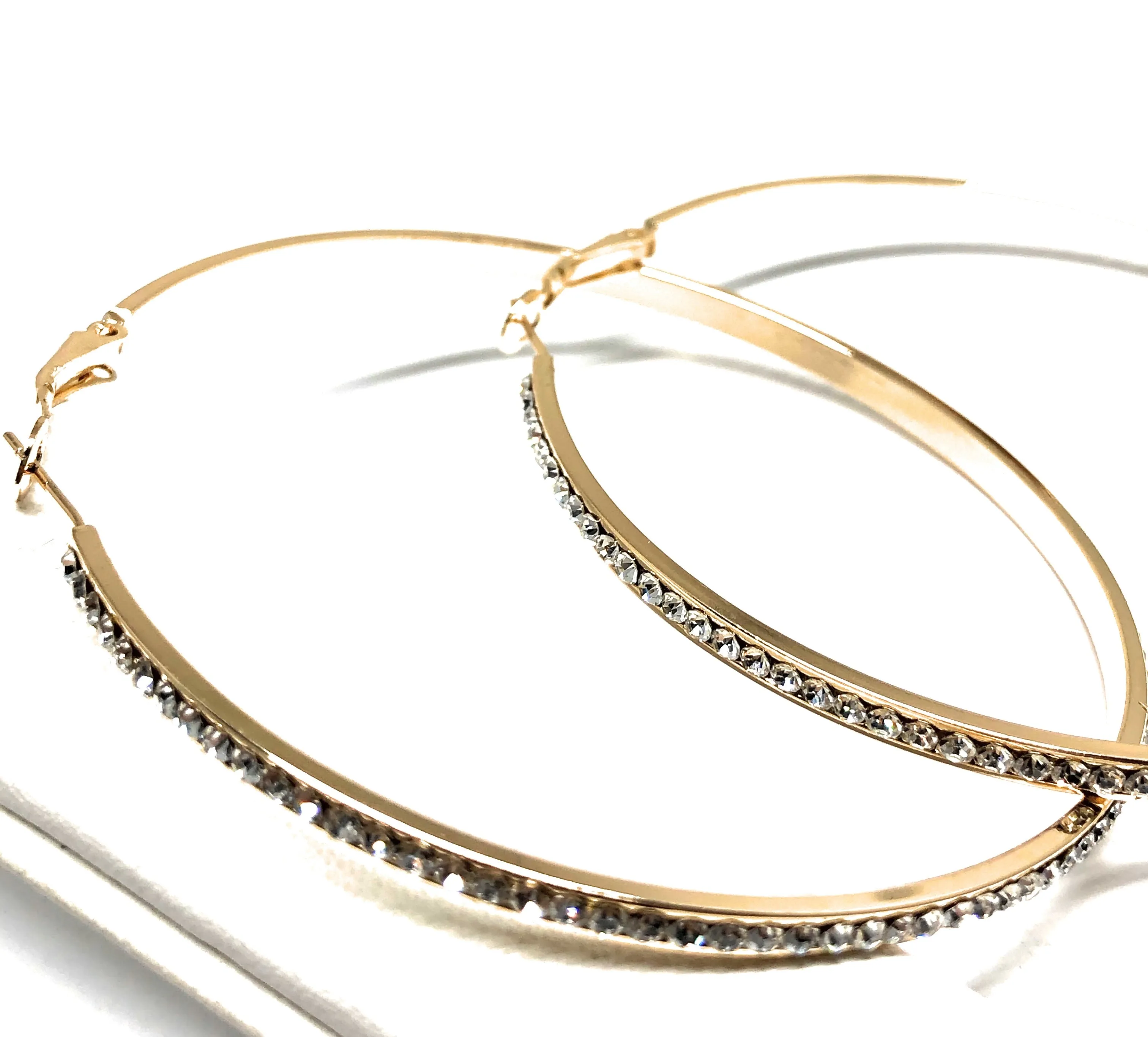 Gold Plated Hoop Earrings CZ Stones Aretes Arracadas