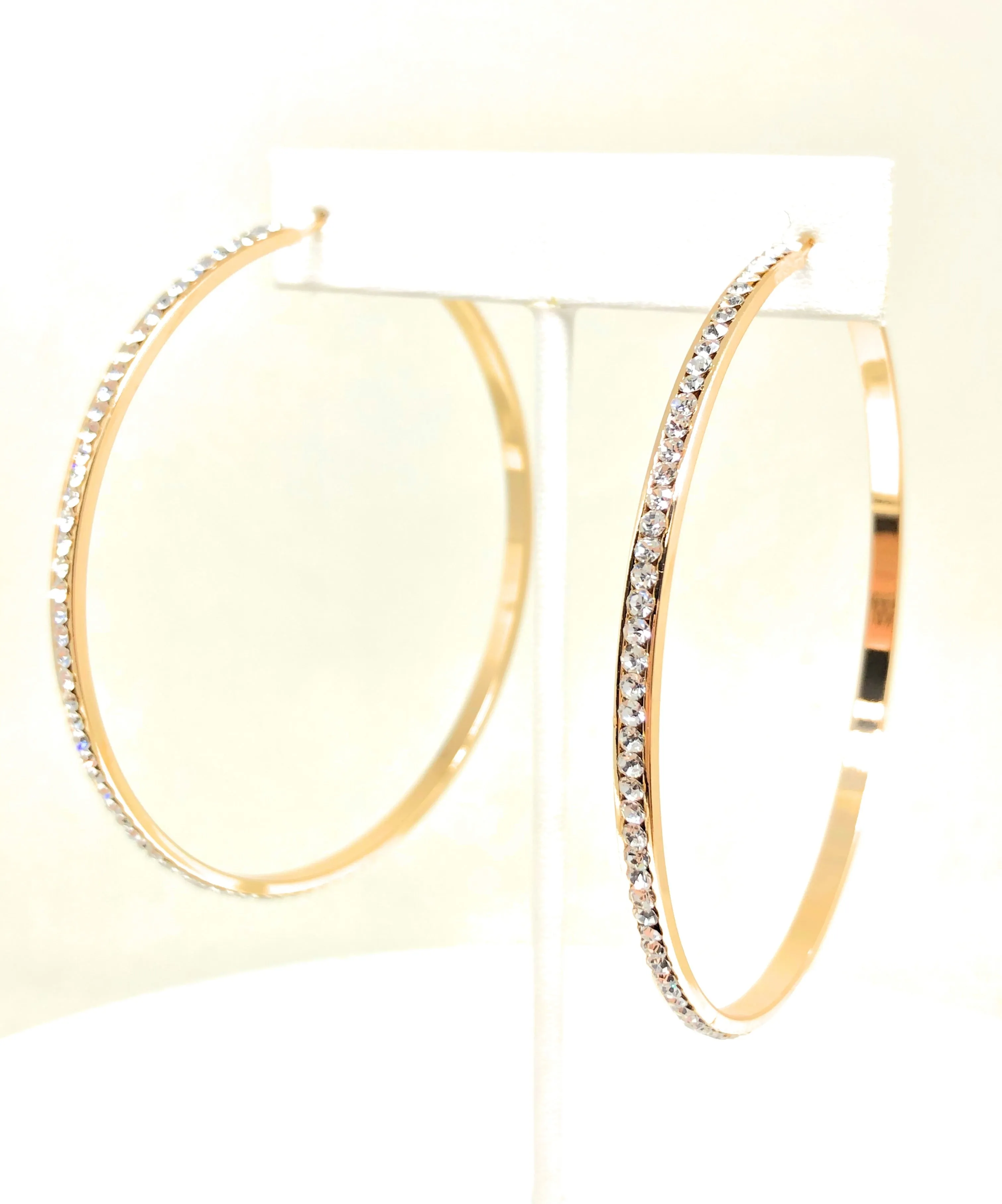 Gold Plated Hoop Earrings CZ Stones Aretes Arracadas