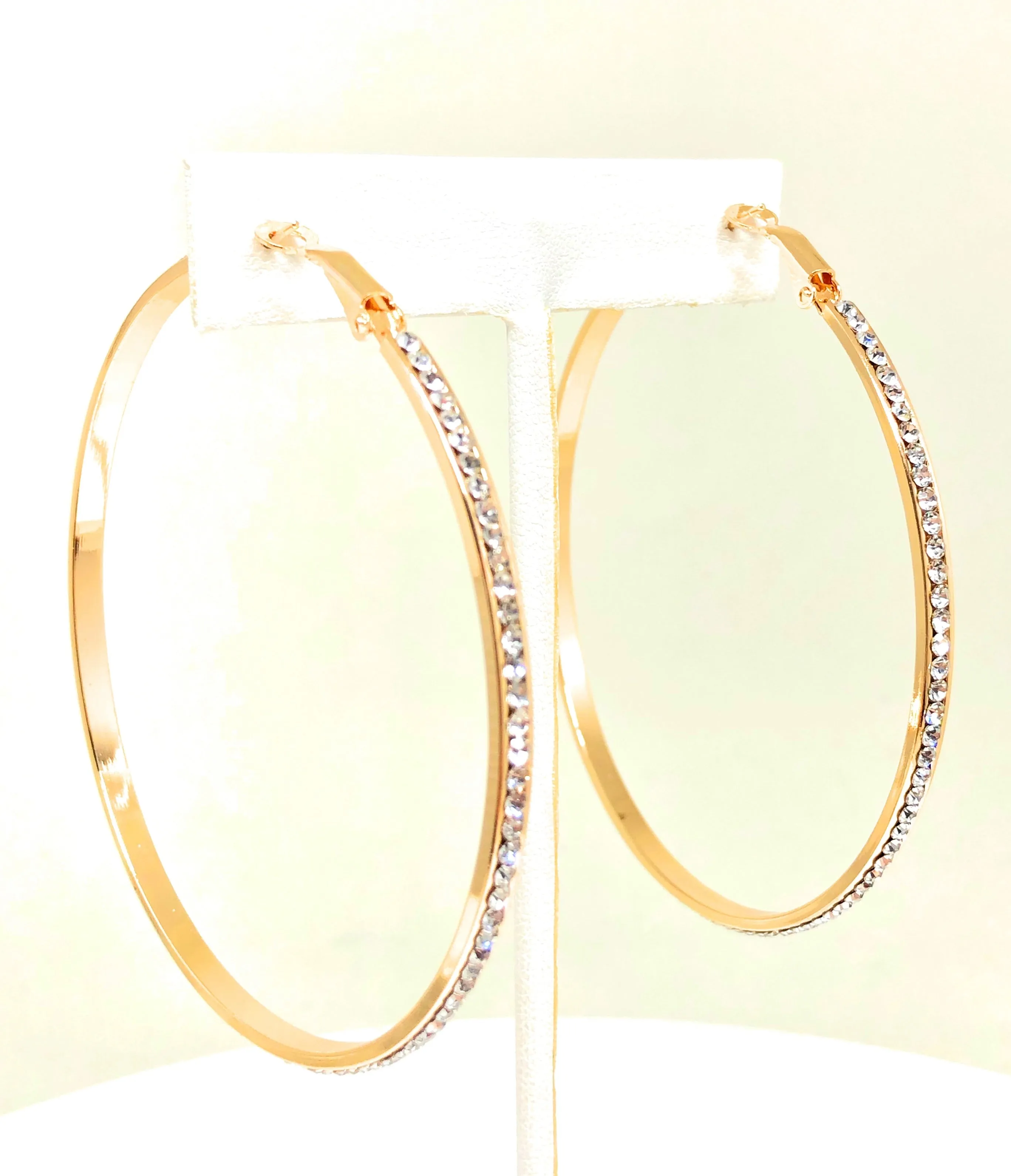 Gold Plated Hoop Earrings CZ Stones Aretes Arracadas