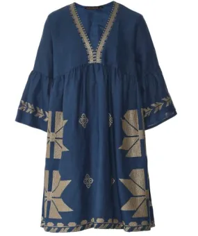 Greek Archaic Kori V-Neck Embroidered Tunic