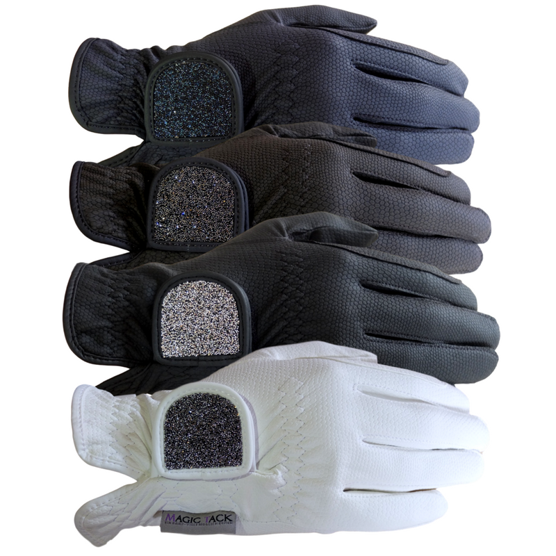 Haukeschmidt ' a touch of Magic Tack' riding gloves Crystal fabric Navy