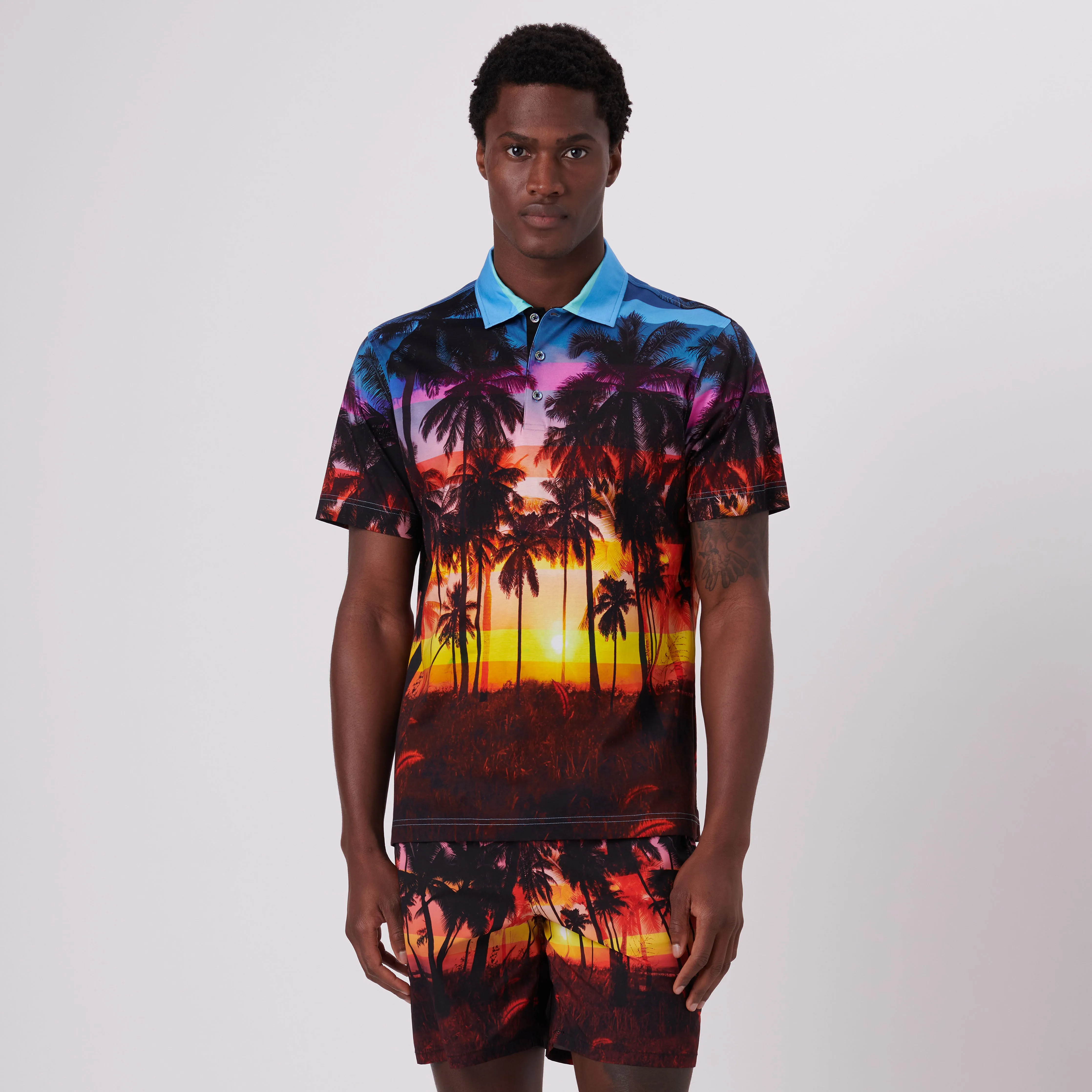 Hendrix Tropical Sunset Print Polo Shirt