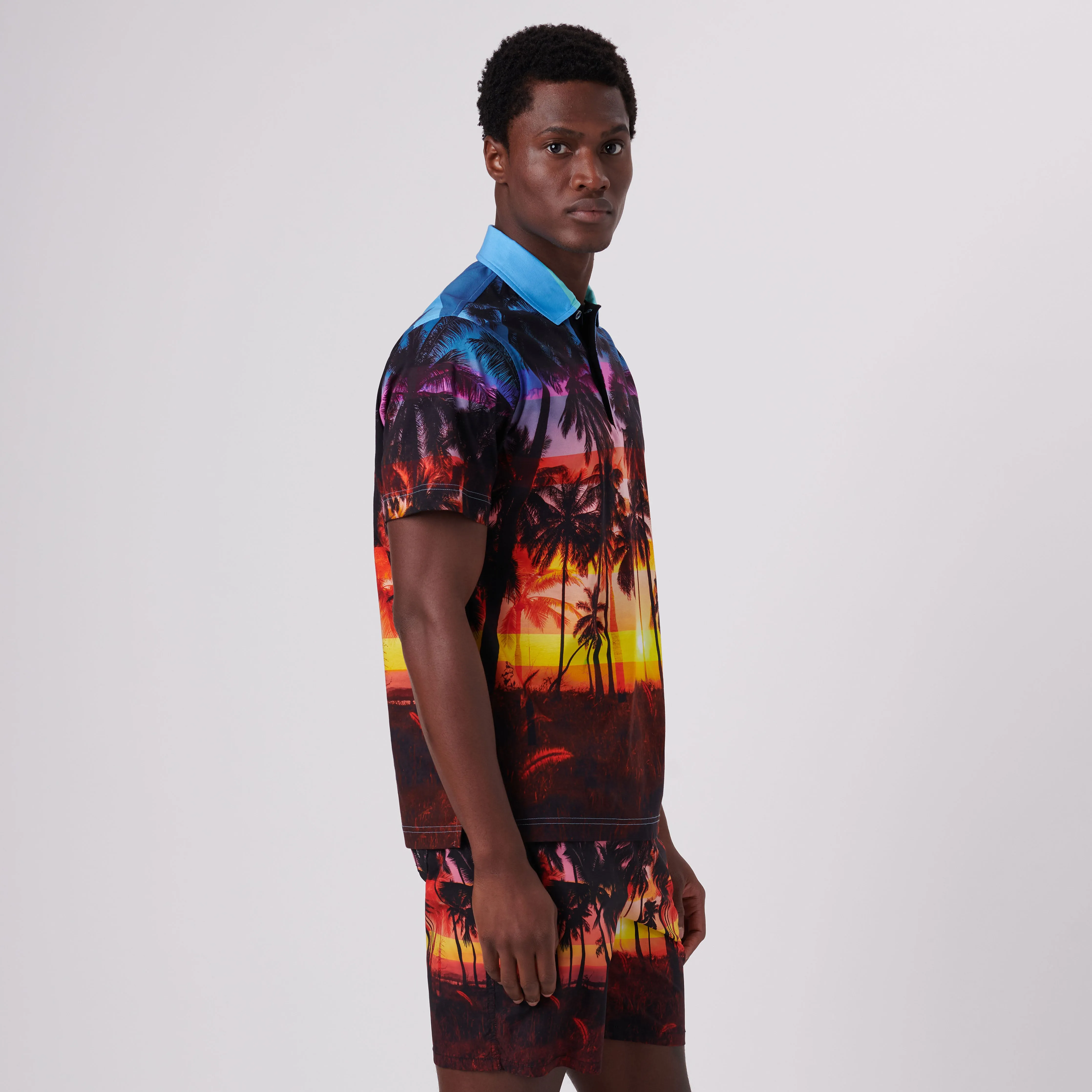 Hendrix Tropical Sunset Print Polo Shirt