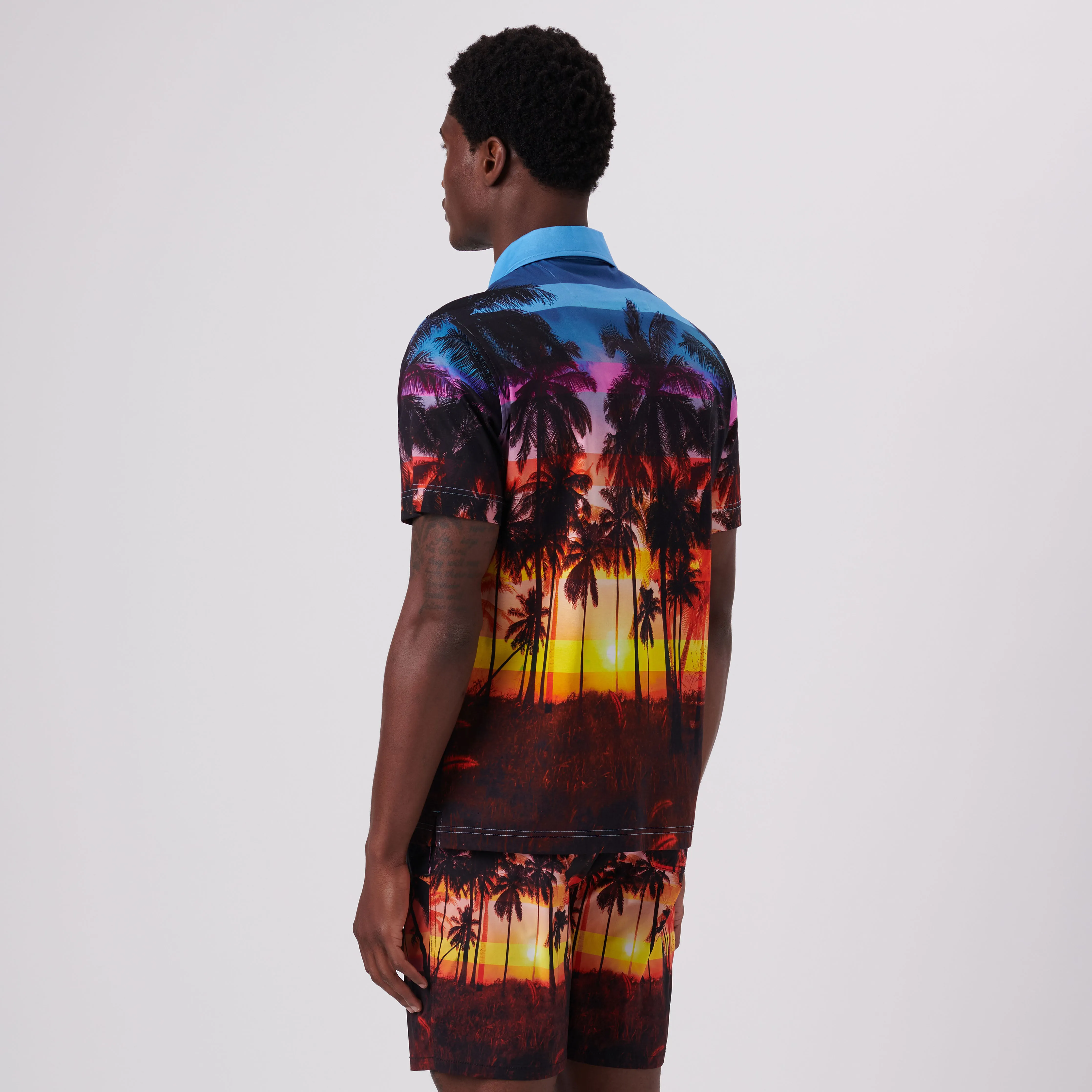 Hendrix Tropical Sunset Print Polo Shirt