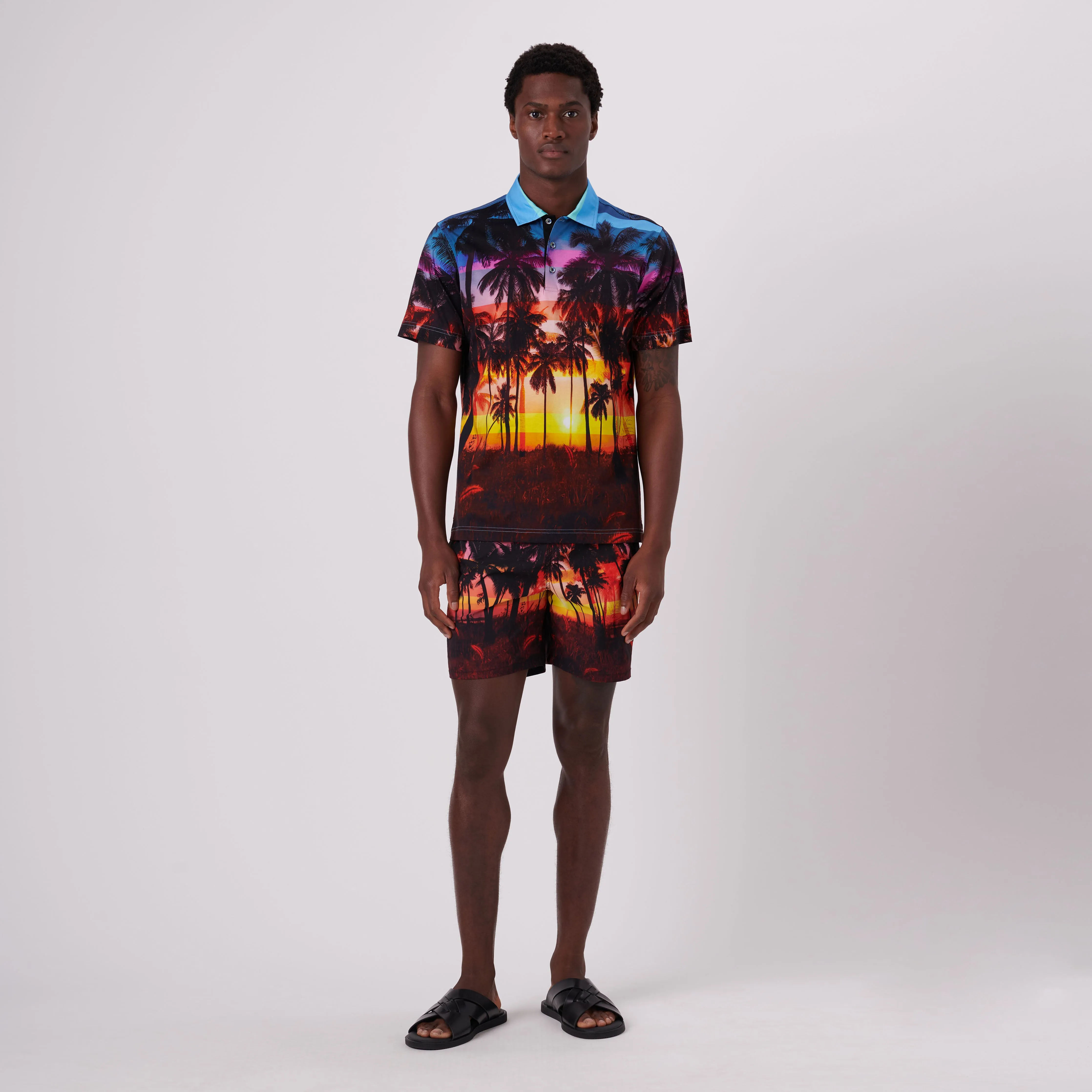 Hendrix Tropical Sunset Print Polo Shirt