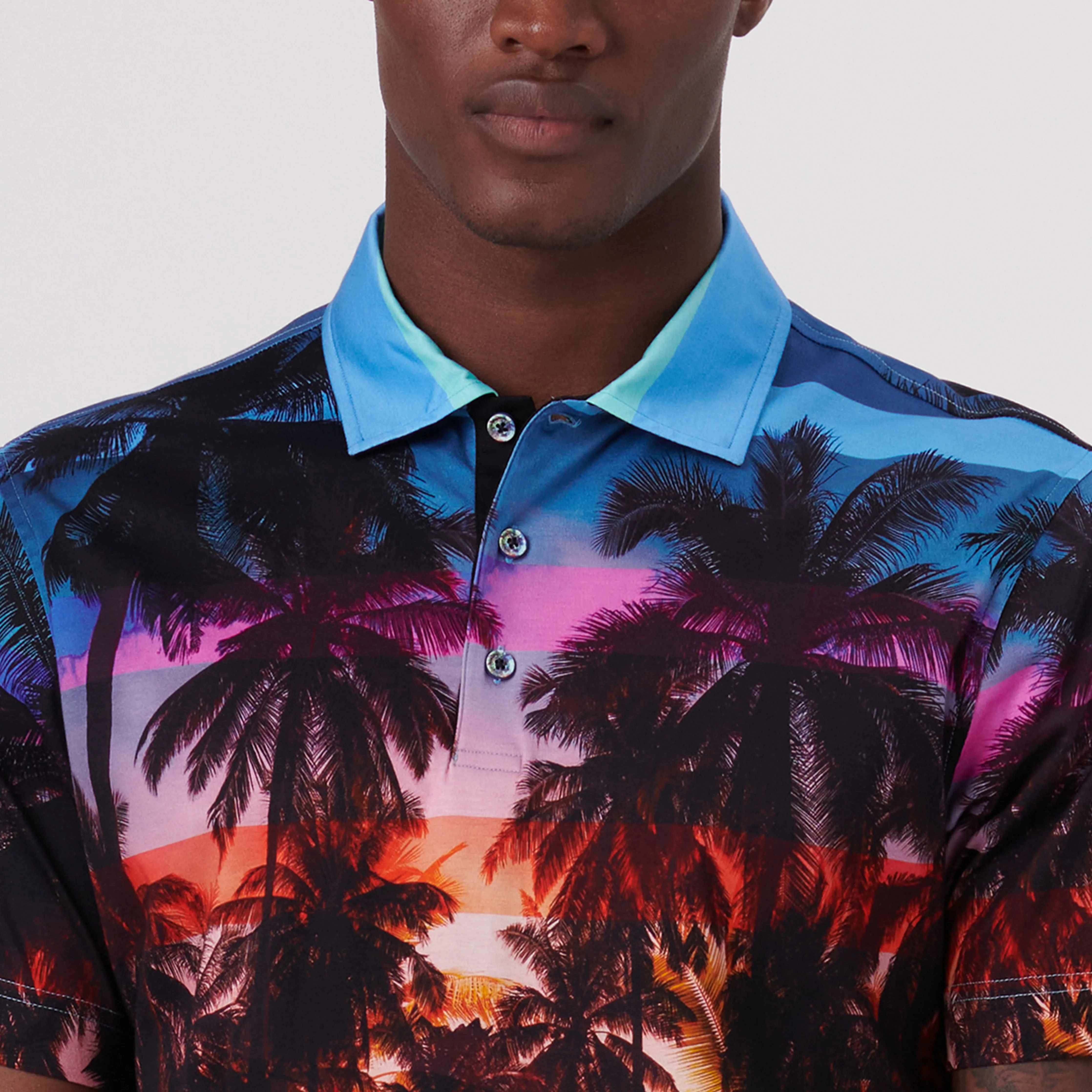 Hendrix Tropical Sunset Print Polo Shirt