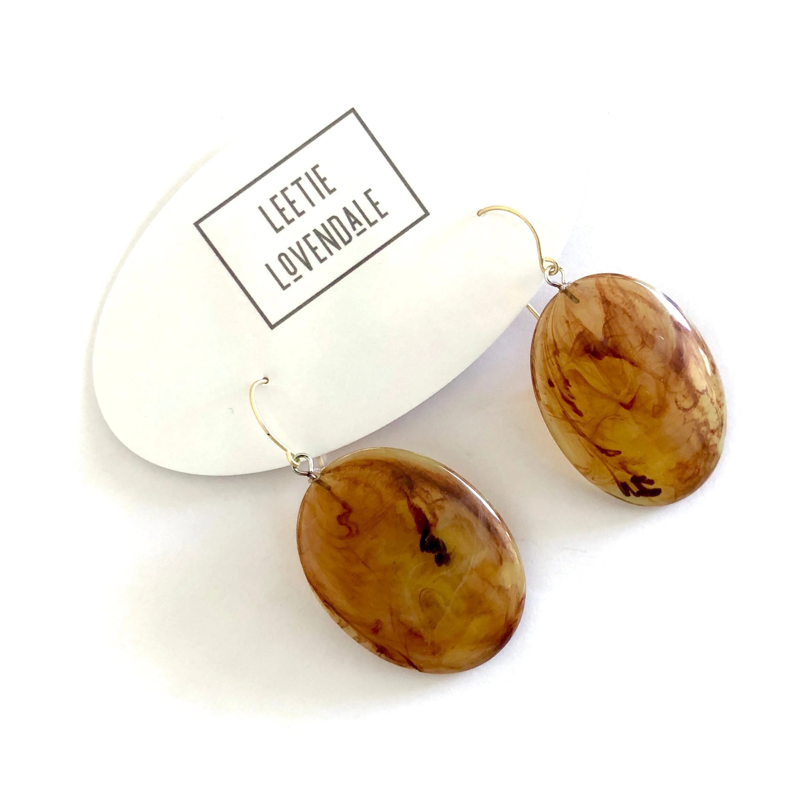 Honey Amber Marbled Lucite Drop Earrings