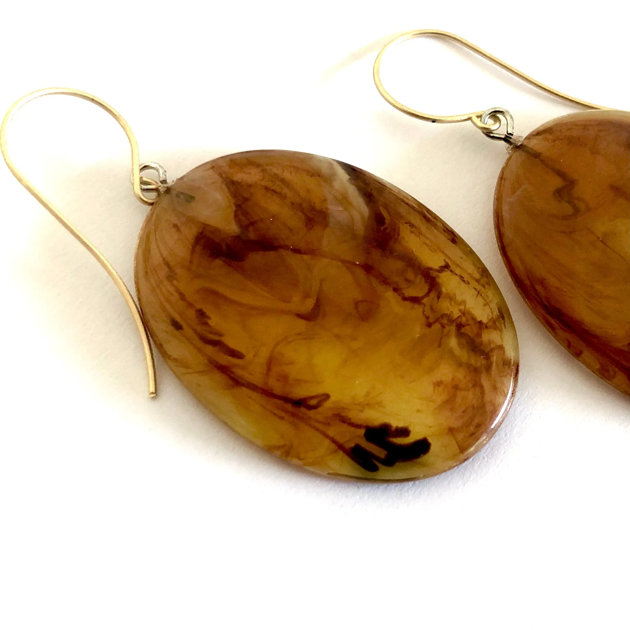 Honey Amber Marbled Lucite Drop Earrings