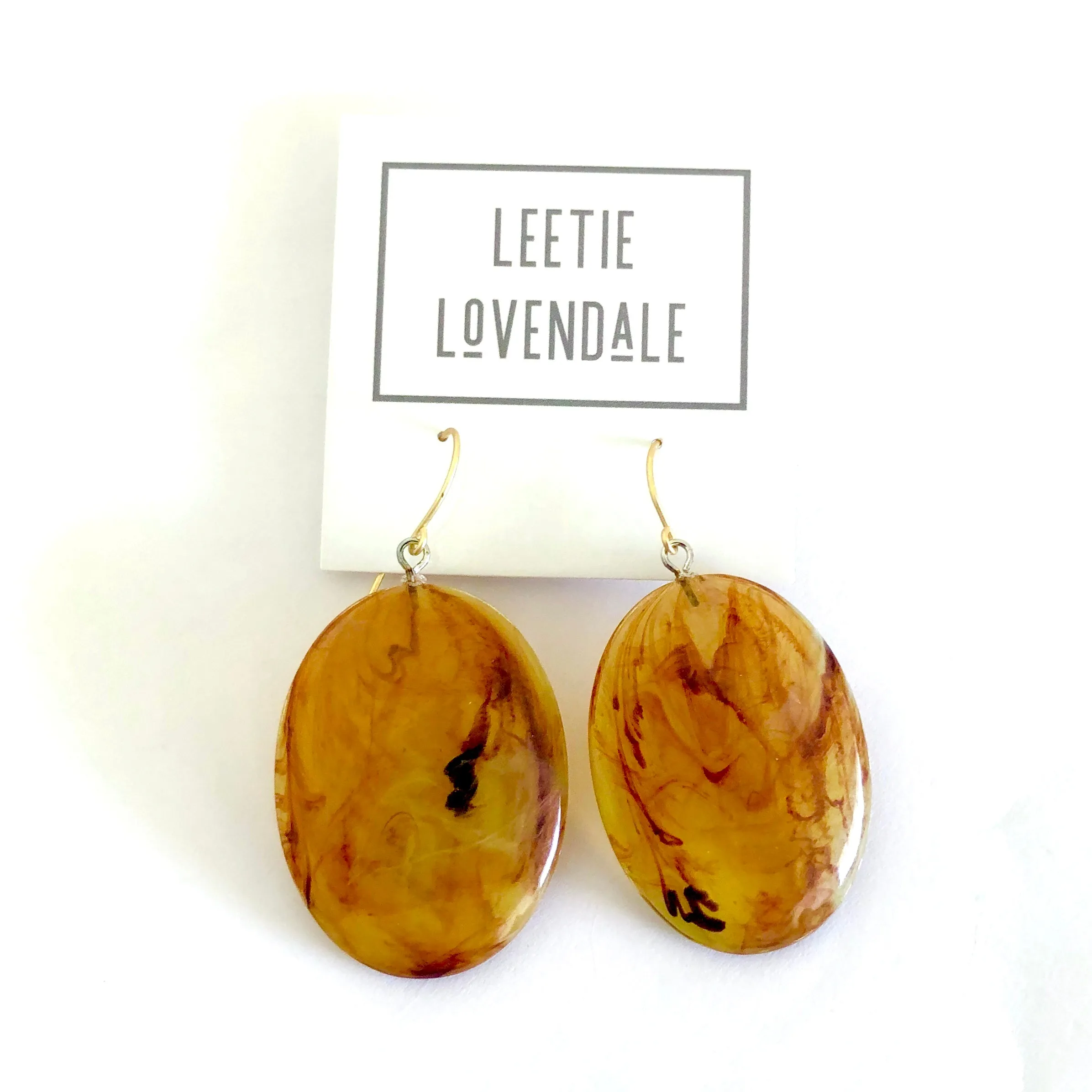 Honey Amber Marbled Lucite Drop Earrings