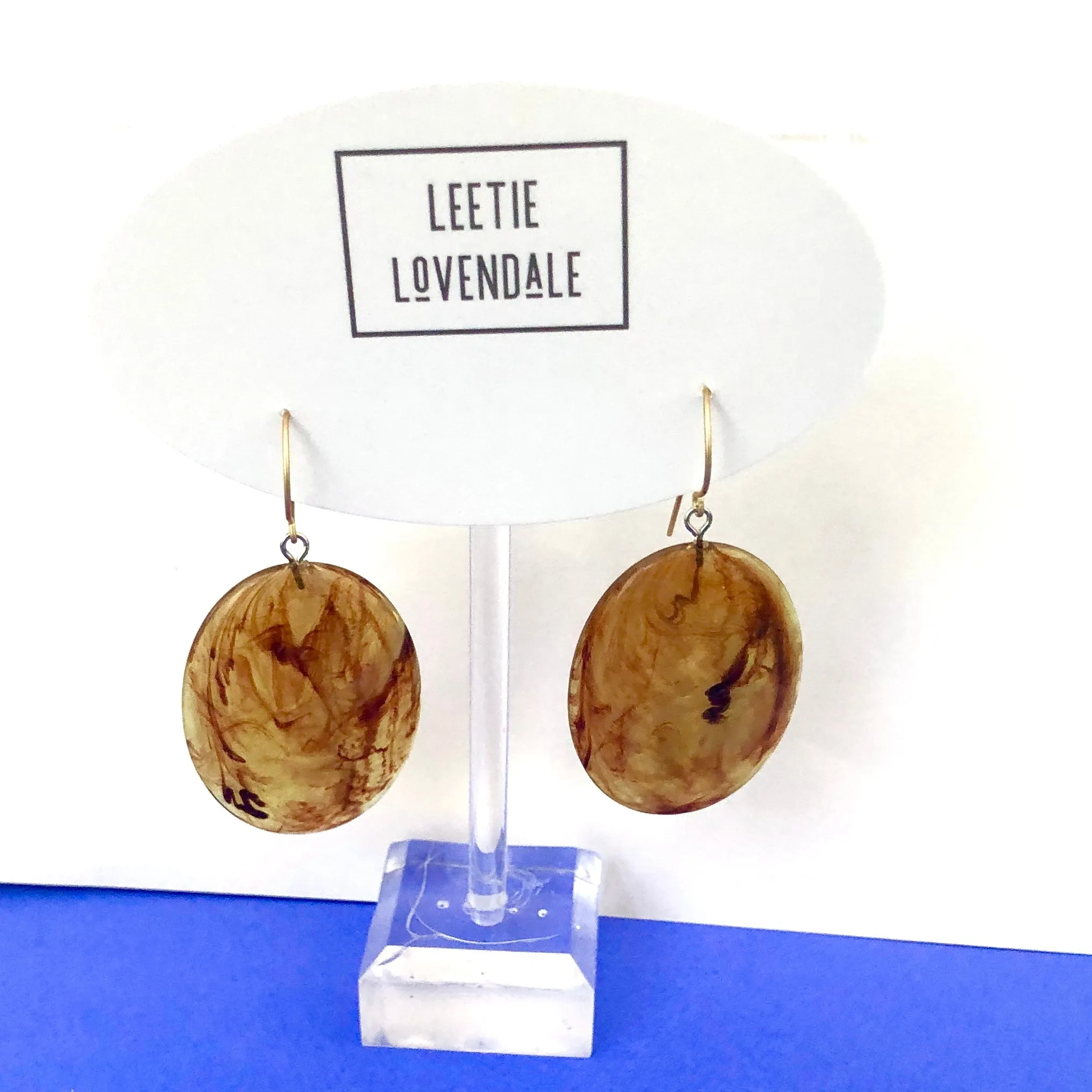 Honey Amber Marbled Lucite Drop Earrings