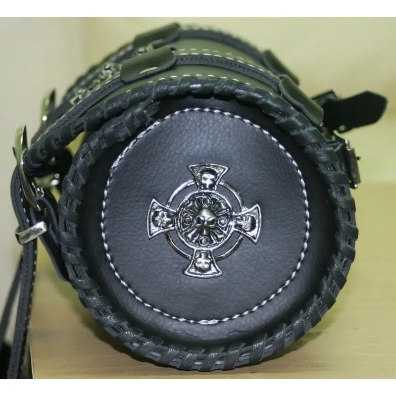 Iron Cross Skulls Motorcycle Biker Leather Tool Bag Barrel Roll