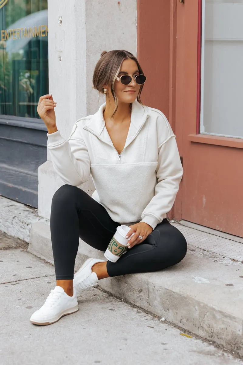 Ivory Half Zip Up Fleece Sweatshirt