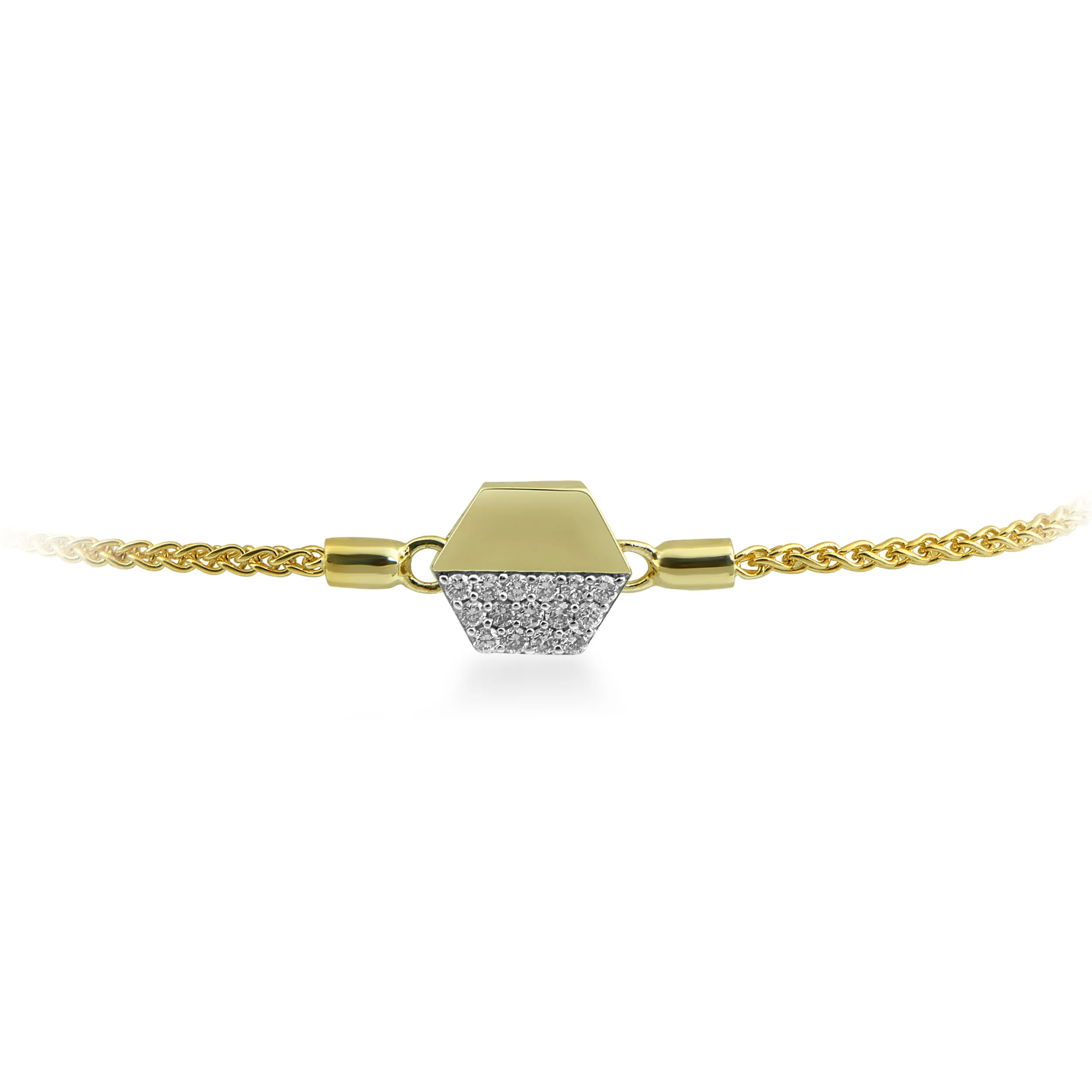 Jewelili 10K Yellow Gold With 1/5 CTTW Natural White Diamonds Bolo Bracelet