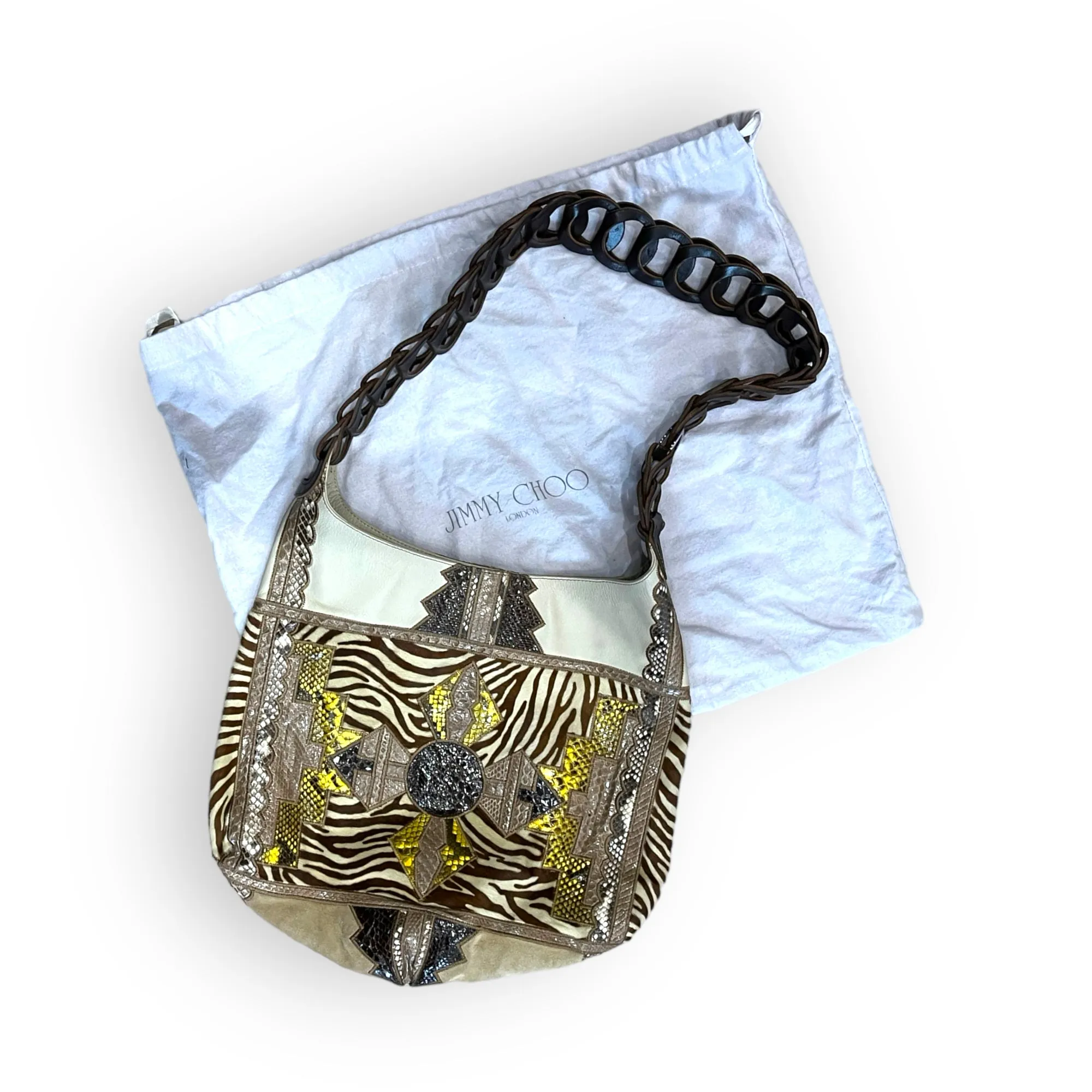 Jimmy Choo Cream and Brown Shoulder Bag