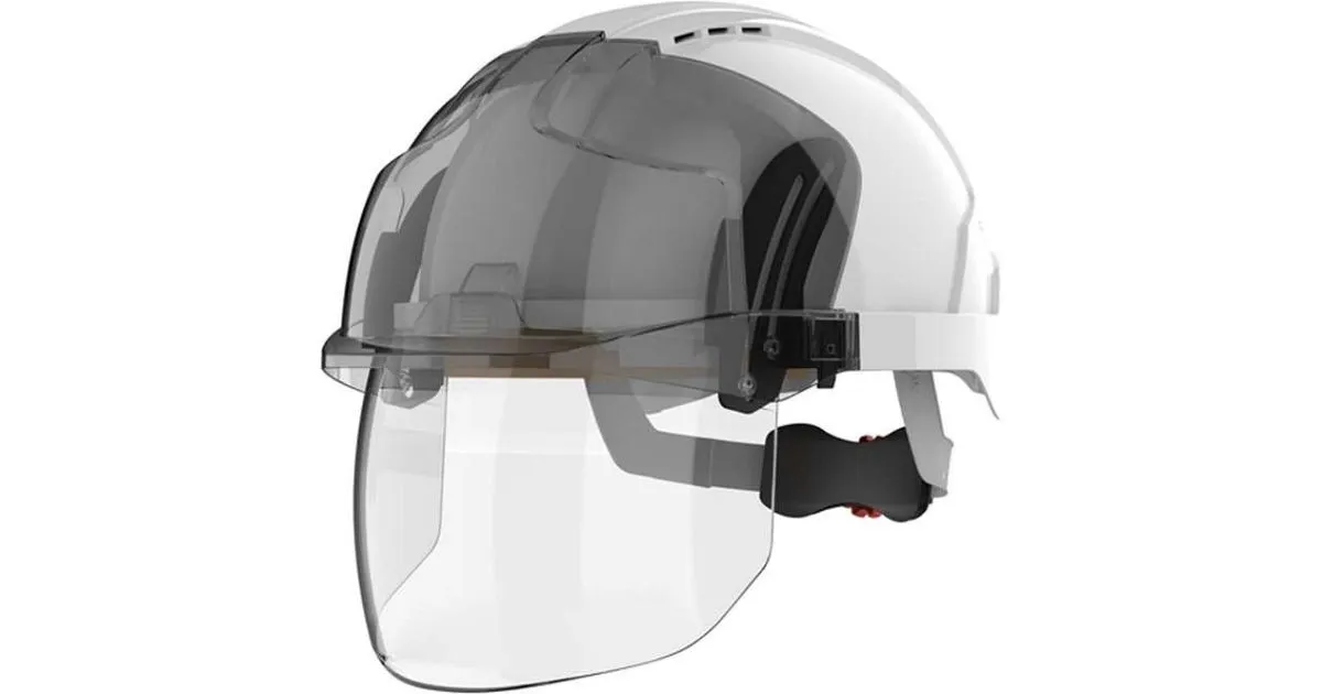 JSP EVO VISTAshield Safety Helmet with Integrated Faceshield - Vented White/Smoke | Work & Wear Direct