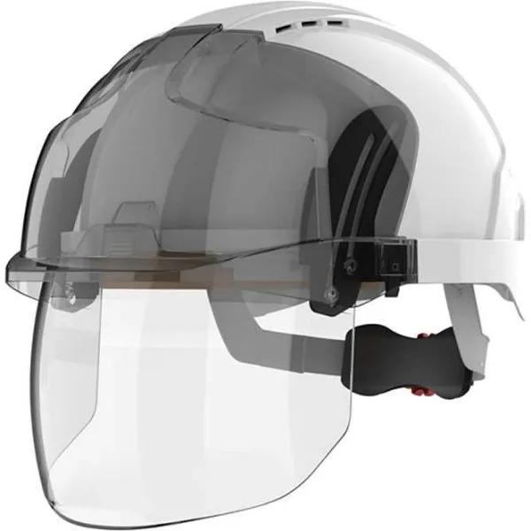 JSP EVO VISTAshield Safety Helmet with Integrated Faceshield - Vented White/Smoke | Work & Wear Direct