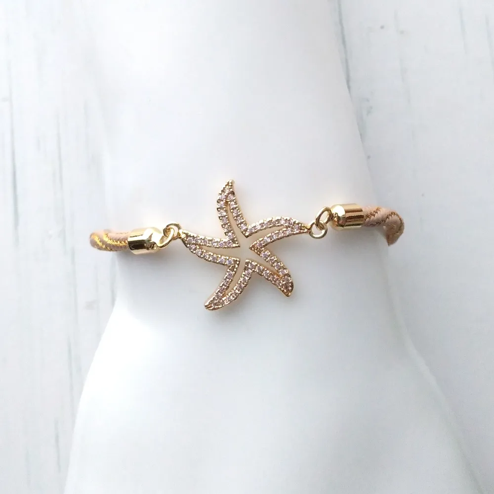 Kelly Jeweled Starfish Metallic Corded Slider Bracelet