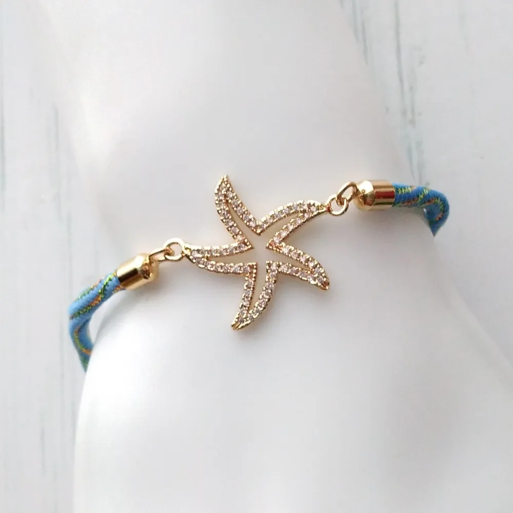 Kelly Jeweled Starfish Metallic Corded Slider Bracelet