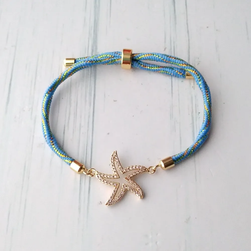 Kelly Jeweled Starfish Metallic Corded Slider Bracelet