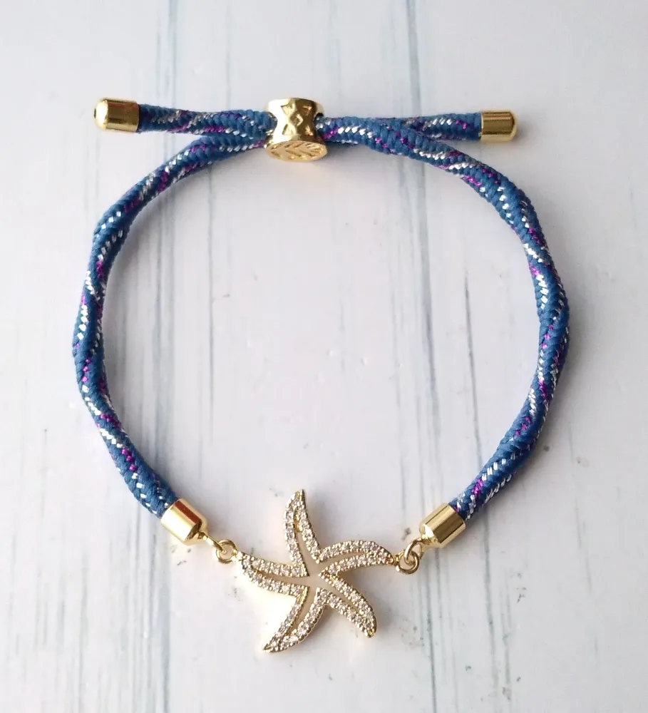 Kelly Jeweled Starfish Metallic Corded Slider Bracelet