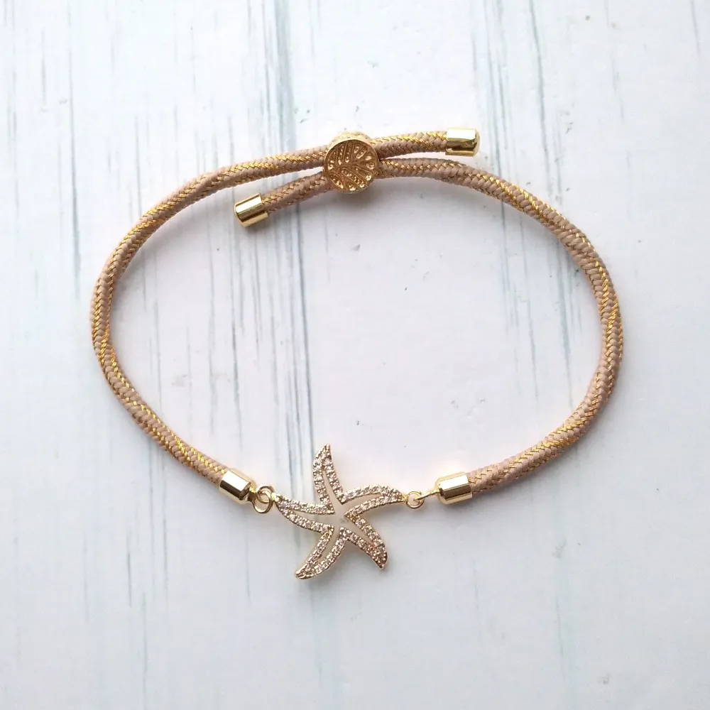 Kelly Jeweled Starfish Metallic Corded Slider Bracelet