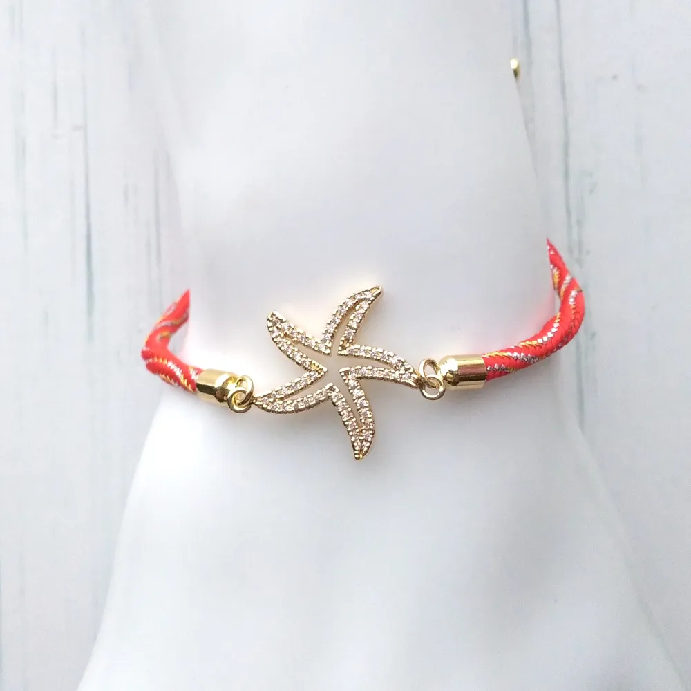 Kelly Jeweled Starfish Metallic Corded Slider Bracelet