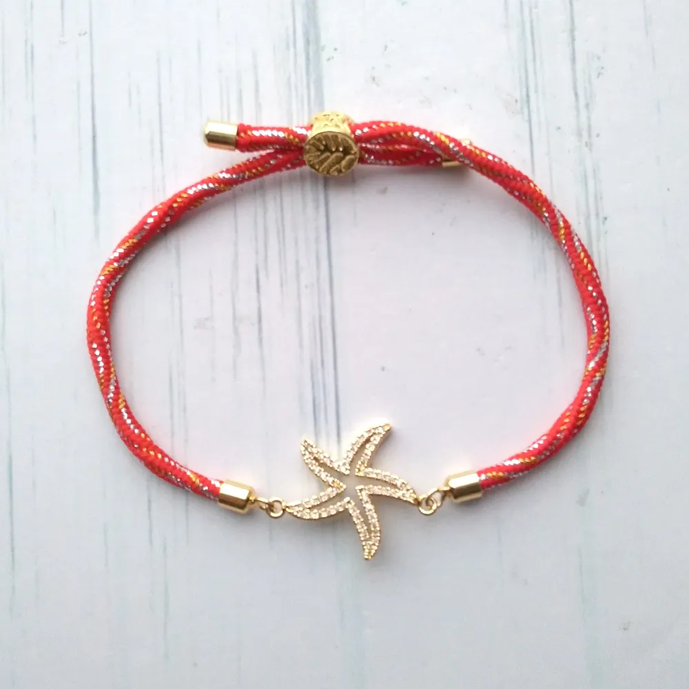 Kelly Jeweled Starfish Metallic Corded Slider Bracelet