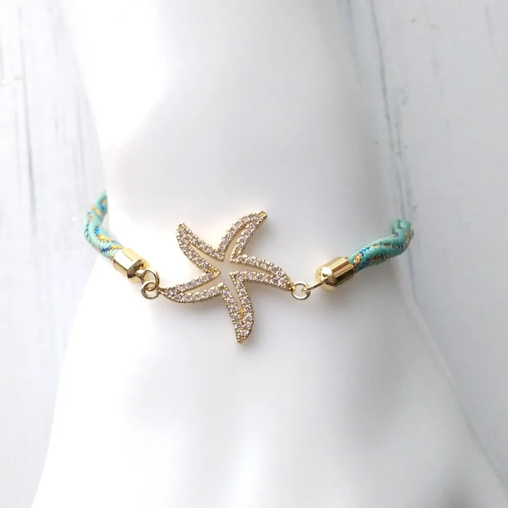 Kelly Jeweled Starfish Metallic Corded Slider Bracelet