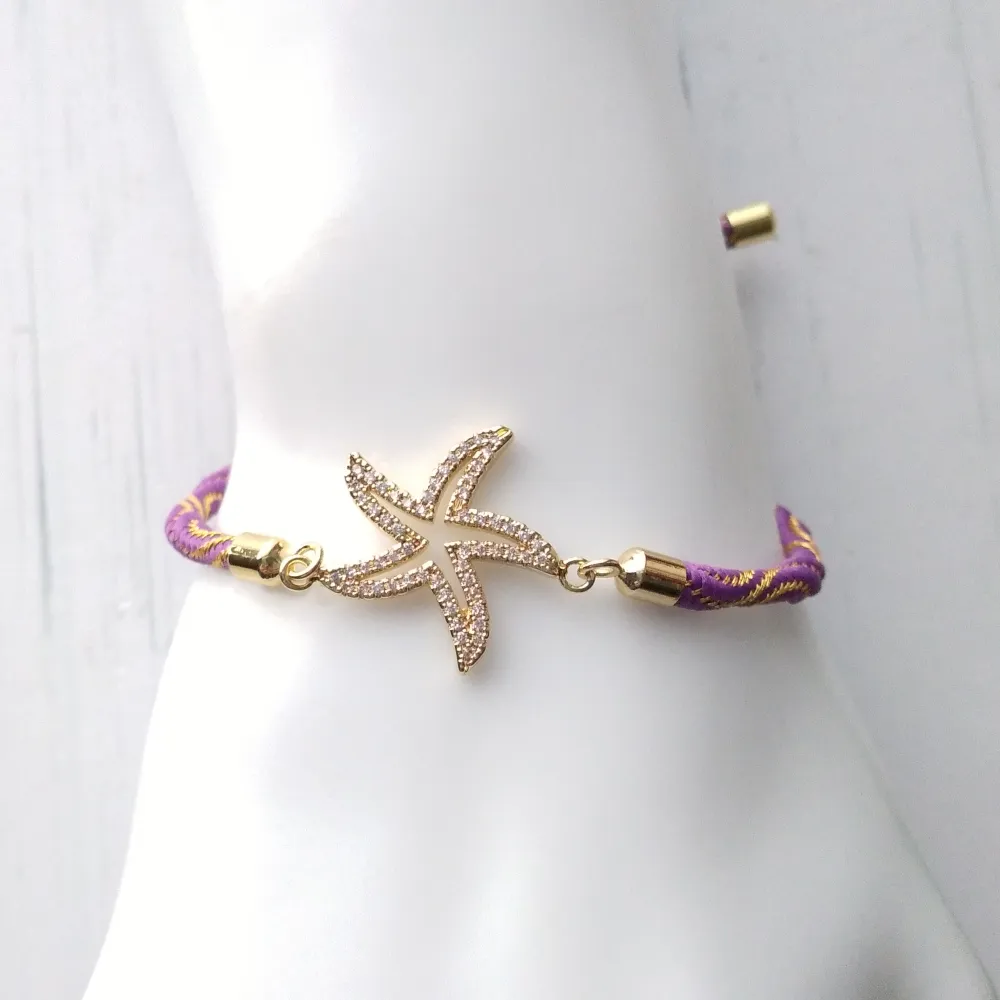 Kelly Jeweled Starfish Metallic Corded Slider Bracelet