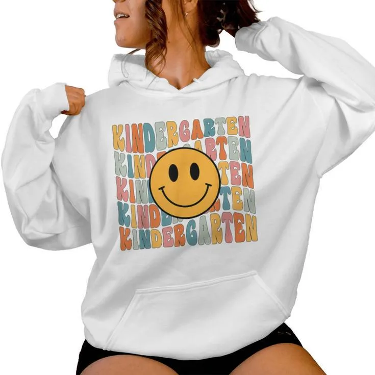 Kinder Teacher Squad Smile Face Retro Kindergarten Women Hoodie