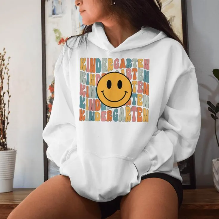 Kinder Teacher Squad Smile Face Retro Kindergarten Women Hoodie