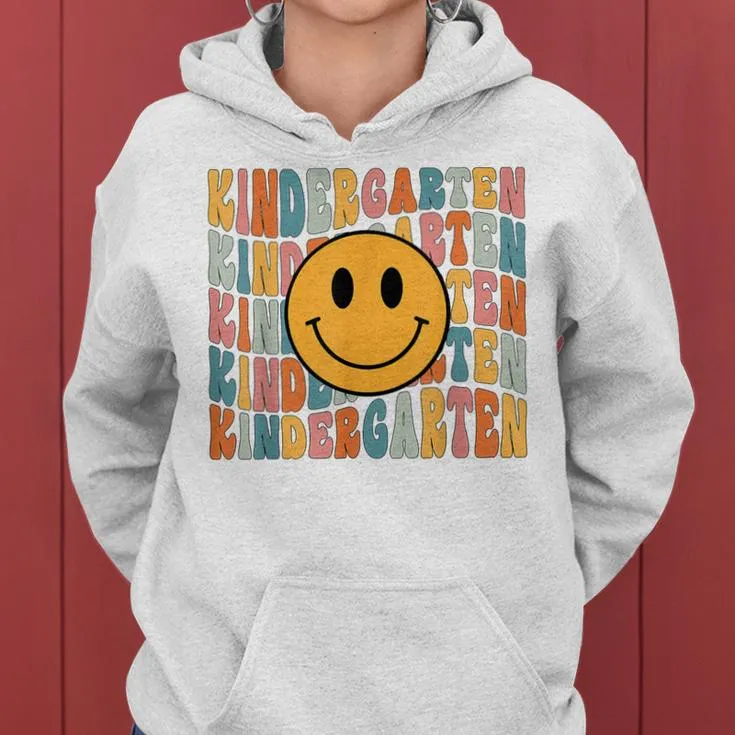 Kinder Teacher Squad Smile Face Retro Kindergarten Women Hoodie