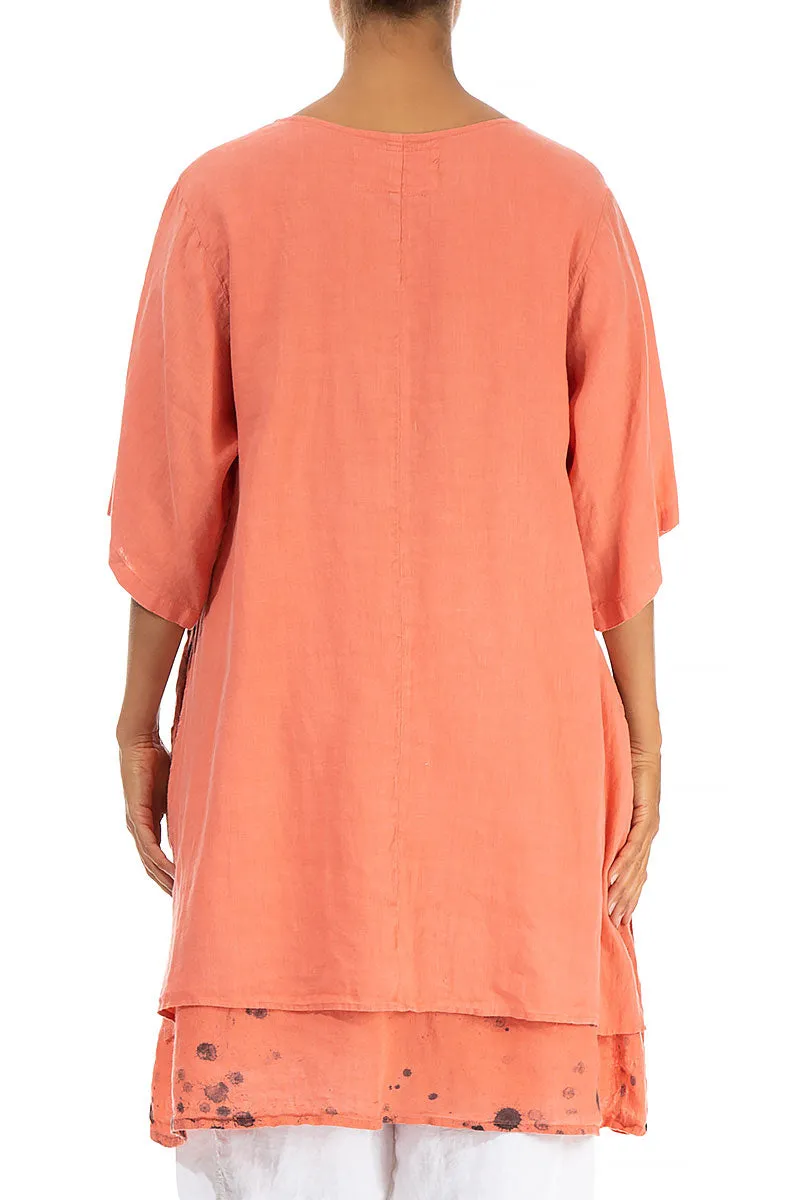 Layered Printed Coral Linen Tunic