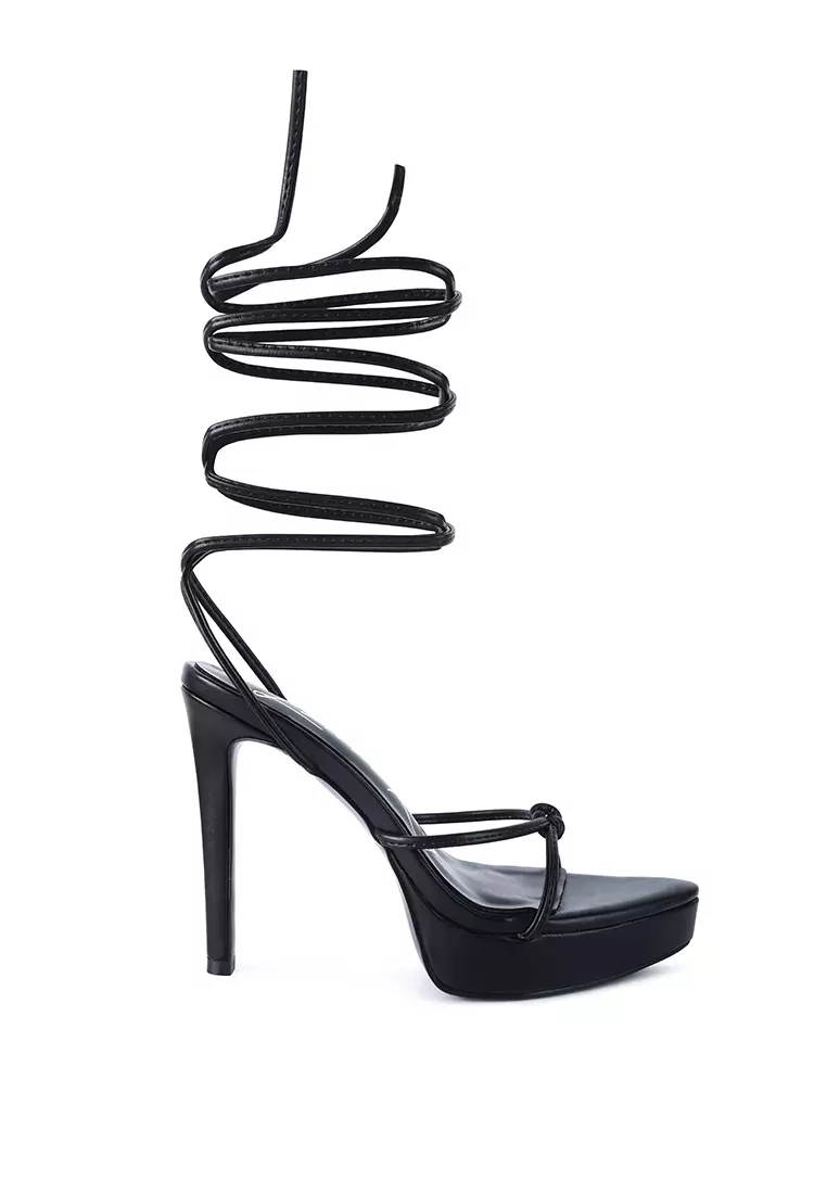 London Rag Black High Heeled Lace Up Sandals