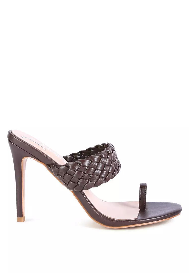 London Rag Espresso Woven Strap Toe Ring Sandals